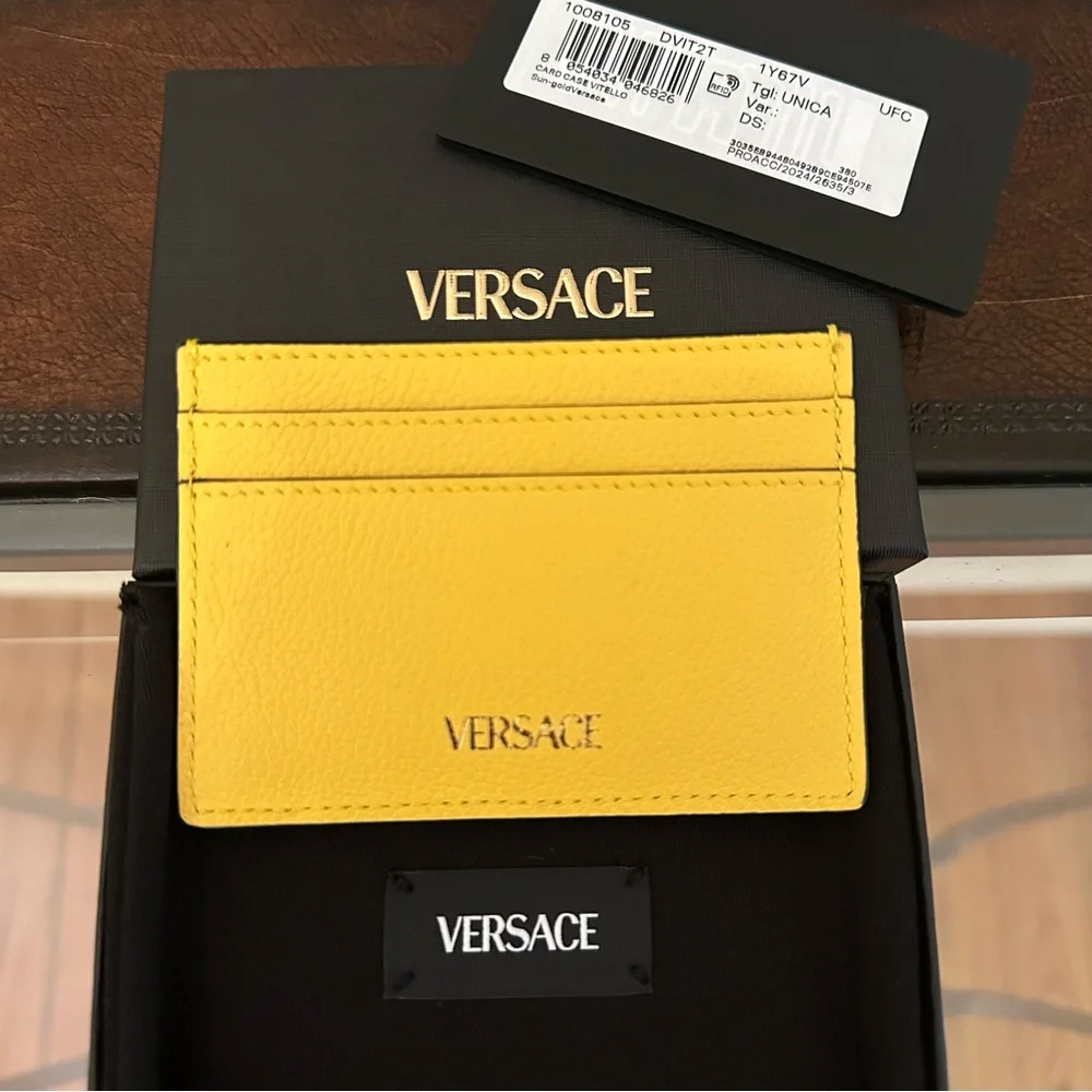 NWT Versace | Yellow Mini Medusa Leather Slim Card Holder Case Wallet $350